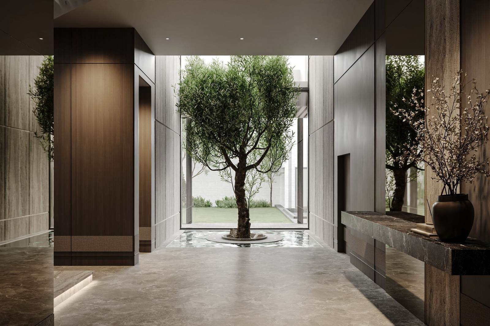 Patio interior con olivo, Casa Arcángeles